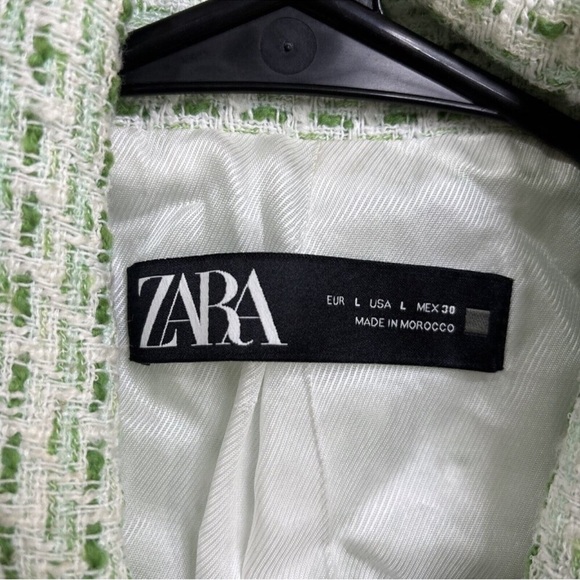Zara Green Tweed Blazer Double Breasted Womens Size Large Lined - Picture 5 of 8